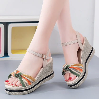 Damen Sandaletten Wedge Absatz mit Knotendesign und verstellbarem Riemen