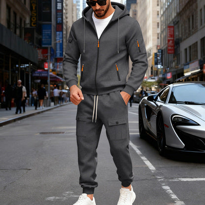 Sportliches Herren-Outfit Hoodie und Cargohose Set Grau
