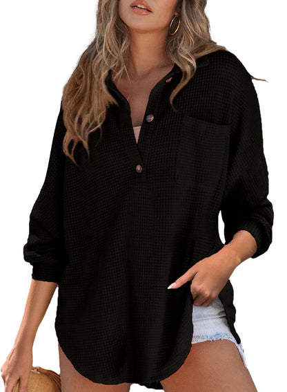 Damen Oversized Hemd aus Baumwoll mit Brusttasche und Knöpfen