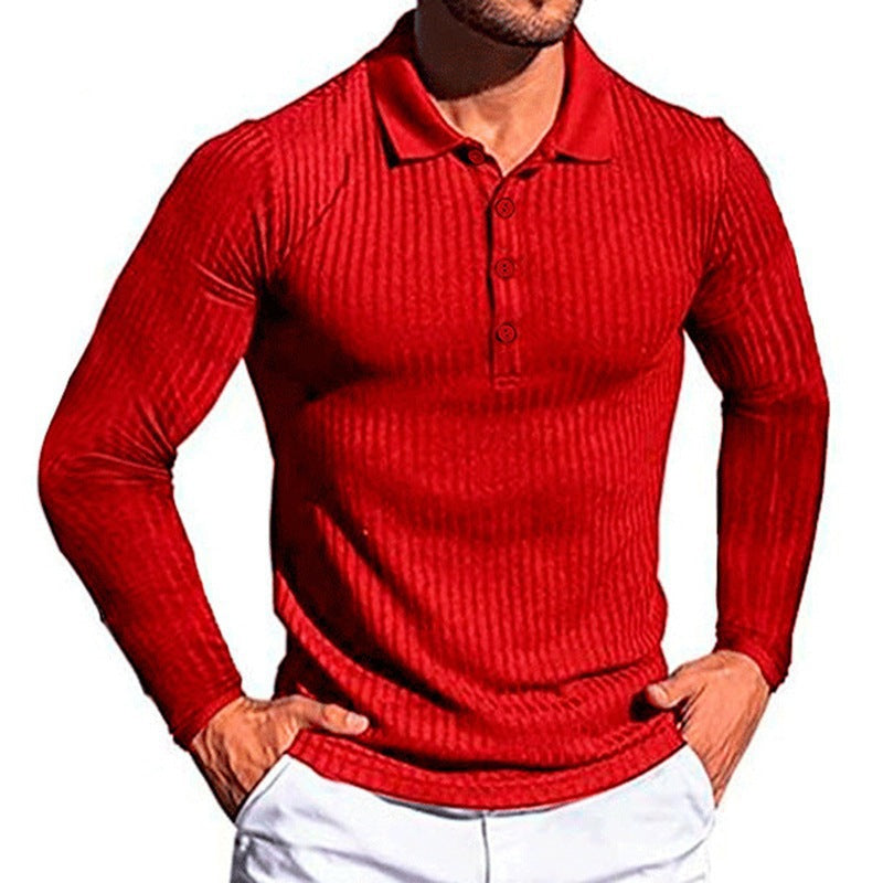 Herren Poloshirt Langarm Strukturiert Elegantes Design