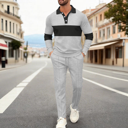 Herren Polohemd Langarm Modern mit Jogginghose Set