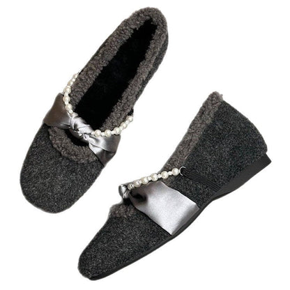 Damen Hausschuhe Filz Weich mit Perlenverzierung Elegante Wintermode