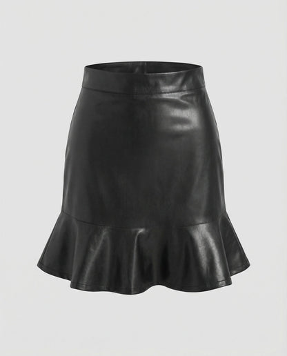 Kurzer Damen Minirock Kunstleder Schwarz Modisch
