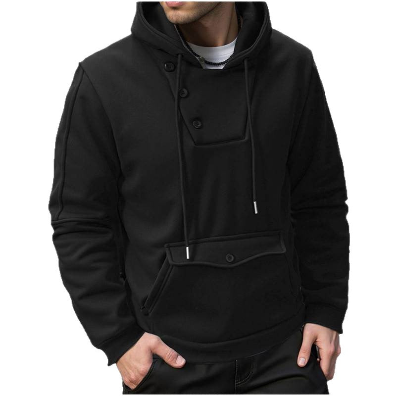Herren Kapuzenpullover Knopfverschluss Taschen Modern