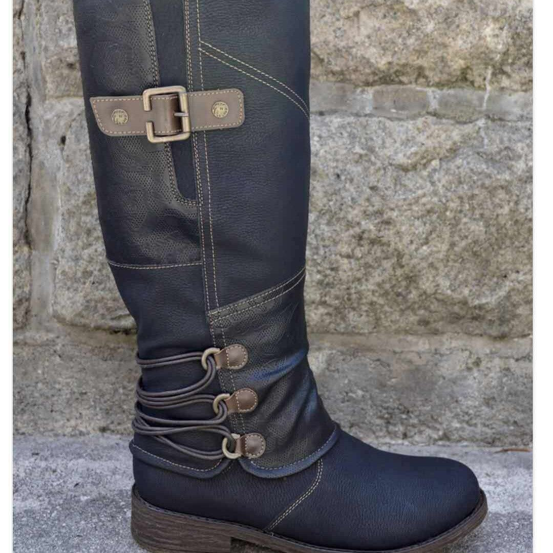Damen Stiefel Robustes Profil Modisches Riemendesign Winterstiefel