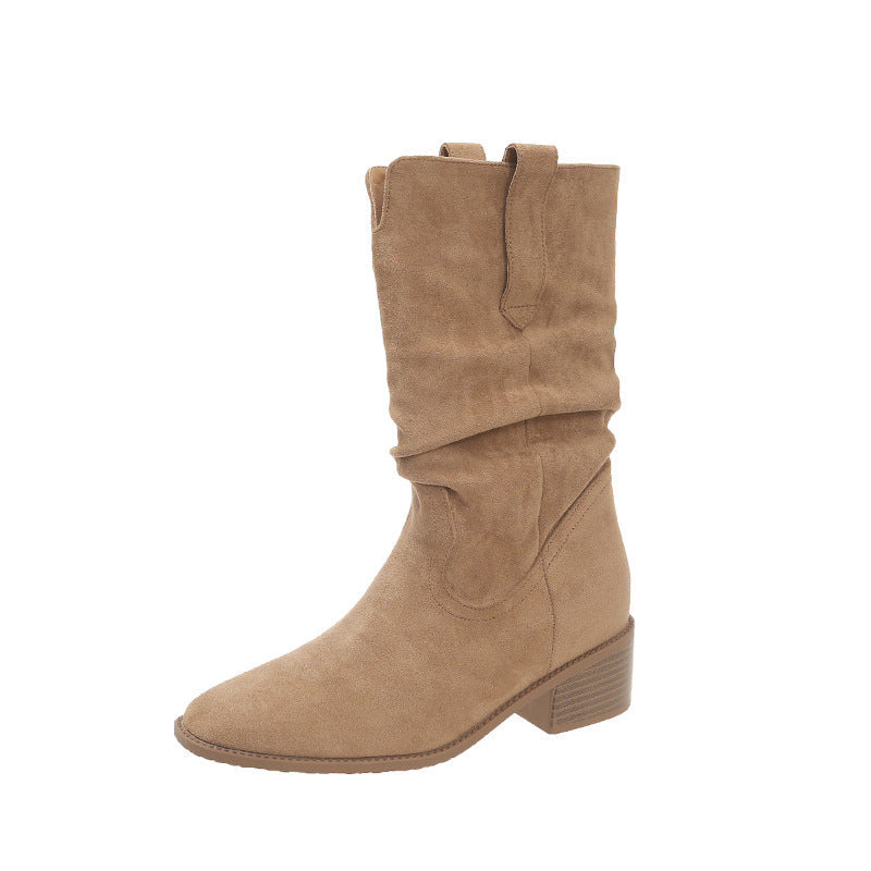 Damen Stiefel Lässig Falten Design Modisch Schwarz