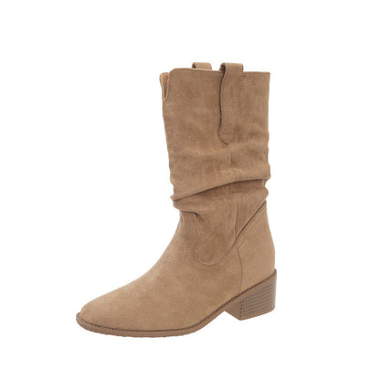 Damen Stiefel Lässig Falten Design Modisch Schwarz