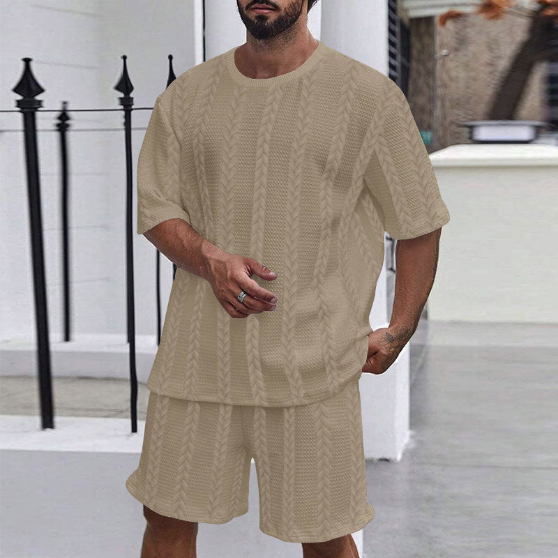 Herren Strickset Oversized T-Shirt und Shorts Casual