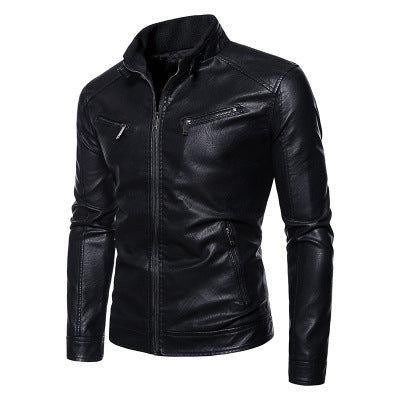 Lederjacke Herren Modern Stehkragen Reißverschluss Taschen - BerlinGlamour