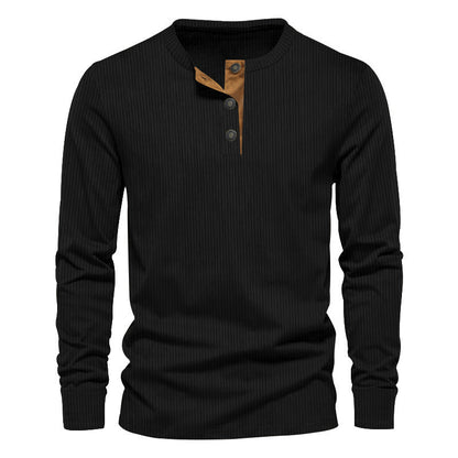 Herren Langarm-Shirt Modern mit Ripp-Design und Knöpfen