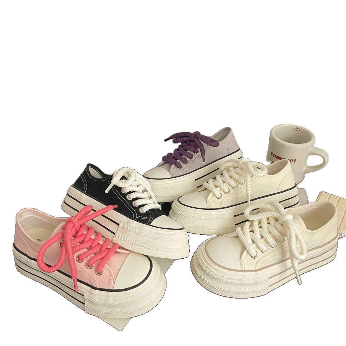 Damen Sneaker Plateau Dicksohle Schnürsenkel Modern Frauen Schuhe
