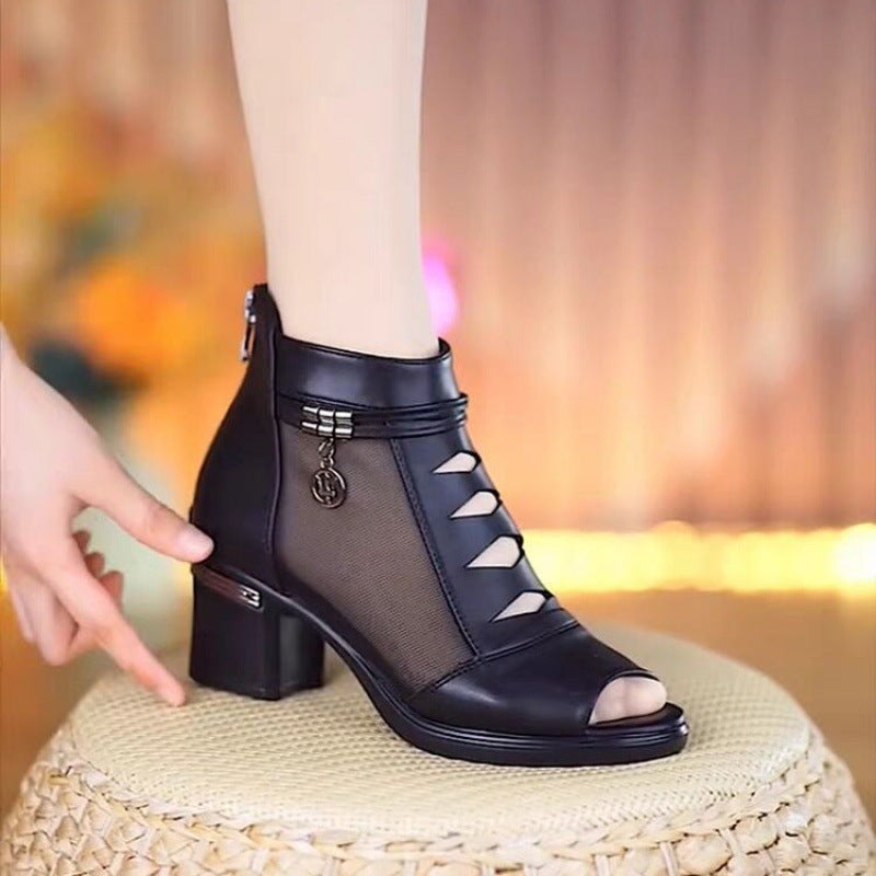 Damen Sandalen Offen mit Cutouts und Blockabsatz
