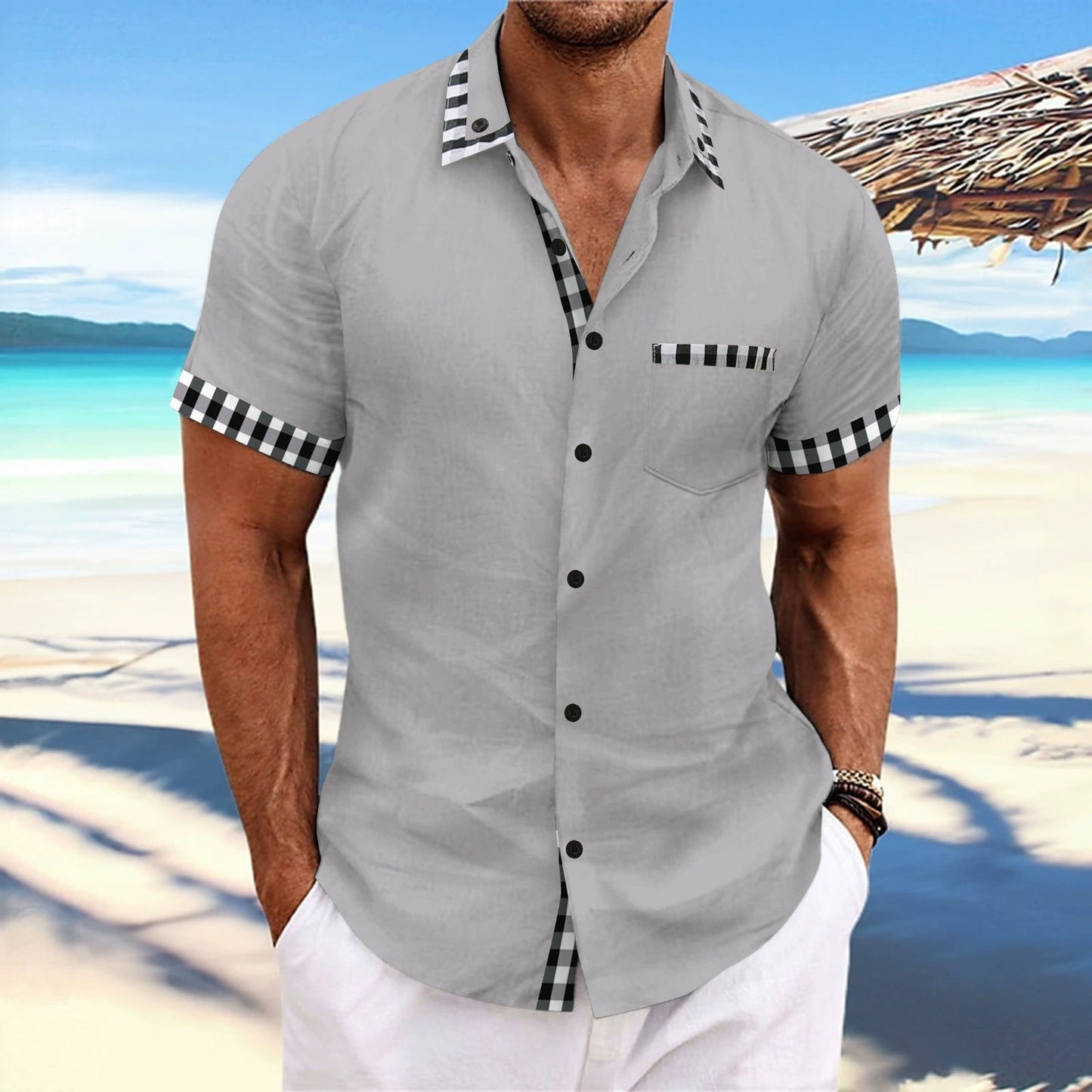 Herren Kurzarmhemd Modern Kariert Slim Fit
