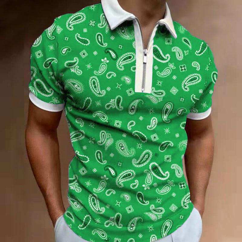 Herren Poloshirt Paisley Muster Modern Reißverschluss