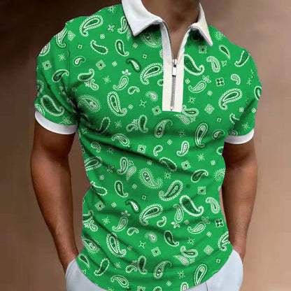 Herren Poloshirt Paisley Muster Modern Reißverschluss