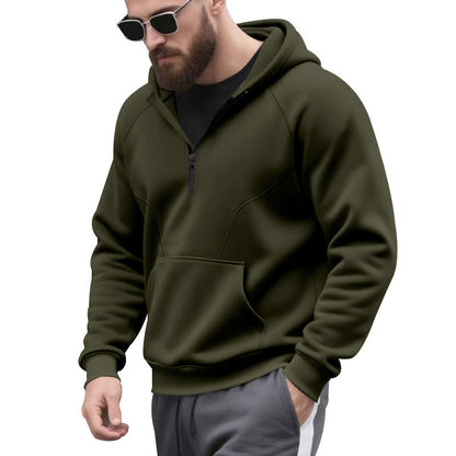 Herren Sportpullover Kapuze Kängurutasche Kurzreißverschluss