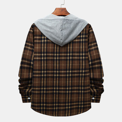 Herren Karohemdjacke Lässig Mit Kapuze Modern