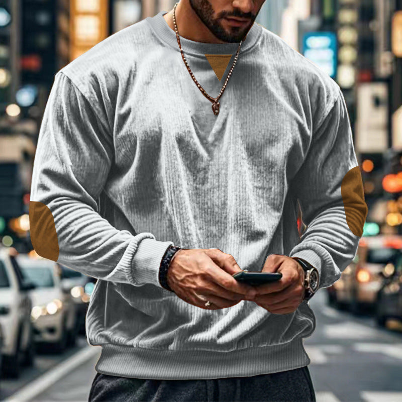Herren Pullover Rundhals mit Patches Gemütlich Modern