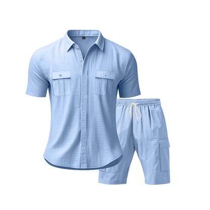Herren Sommerhemd Kurzarm mit Cargo-Shorts Set
