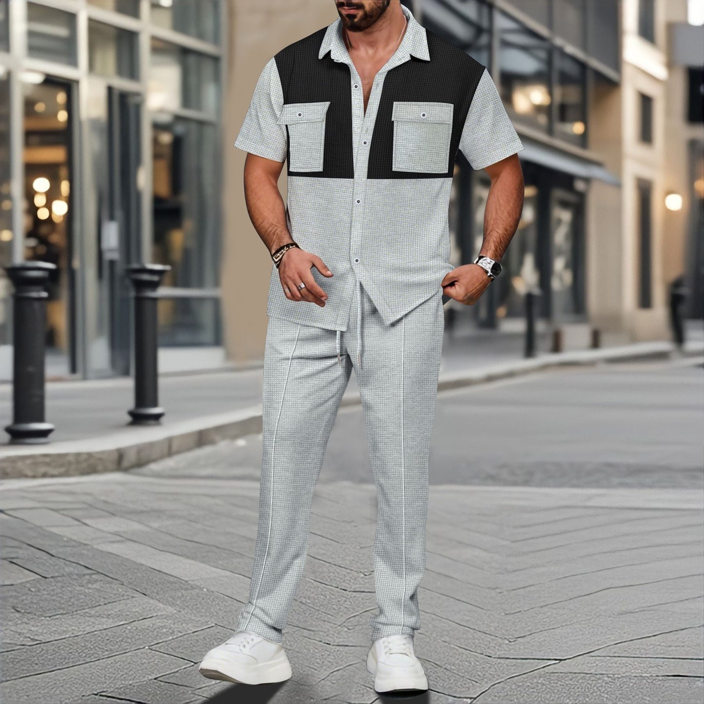 Herren Freizeitanzug Modern Slim Fit mit Brusttaschen