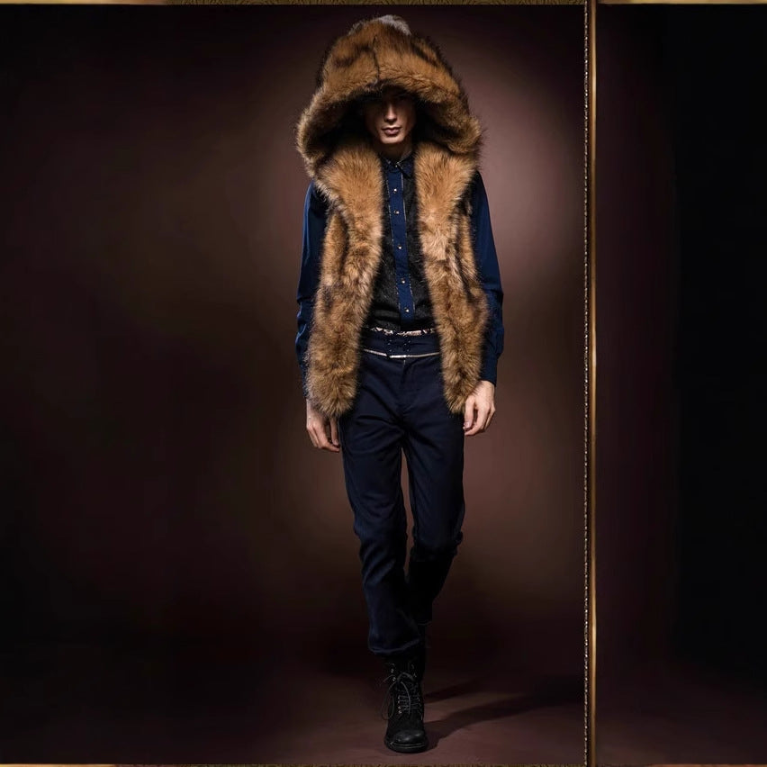 Herren Kunstpelz-Weste Elegante Luxus Weste mit Tiefer Kragen