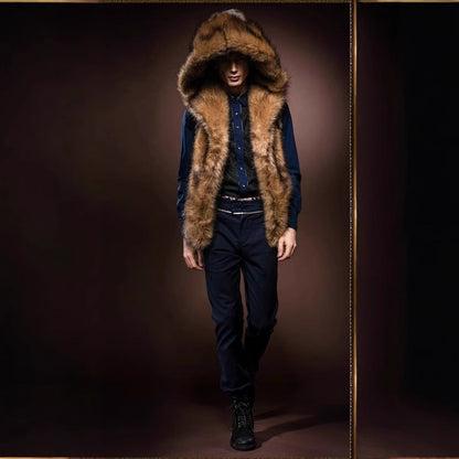 Herren Kunstpelz-Weste Elegante Luxus Weste mit Tiefer Kragen