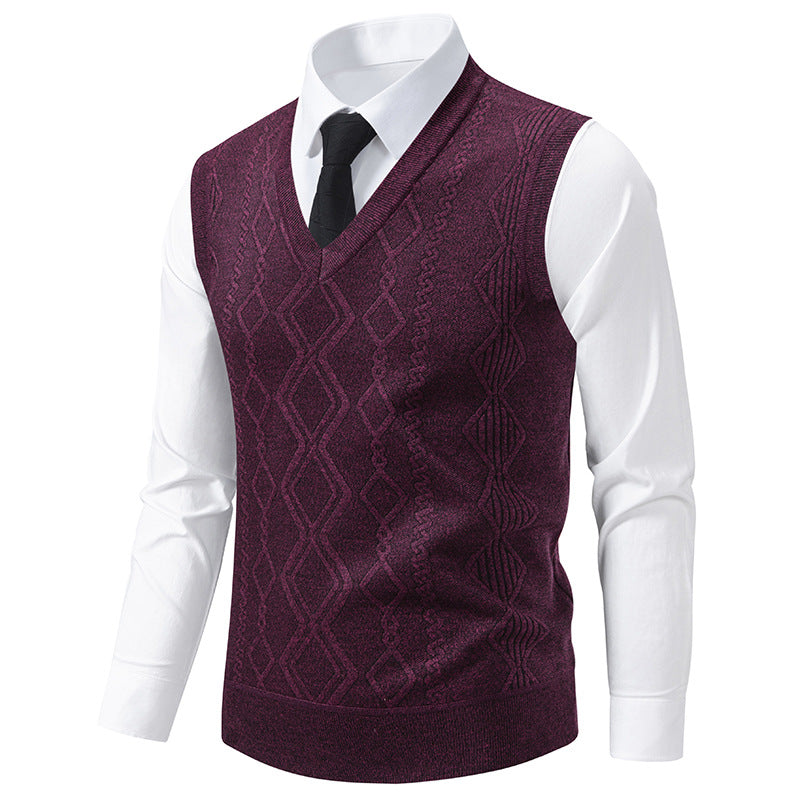 Herren elegante Strickweste mit V-Ausschnitt und strukturiertem Muster BerlinGlamour