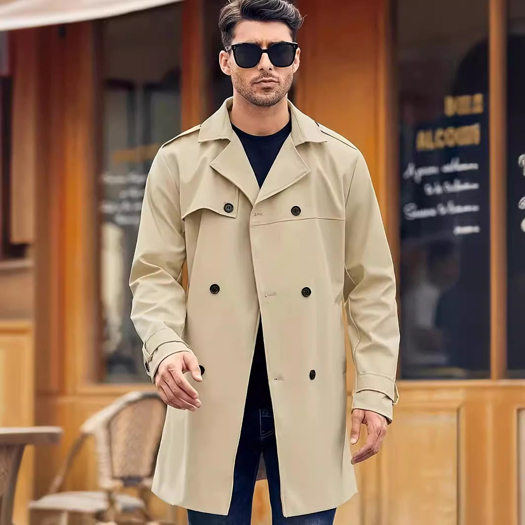 Herren Trenchcoat Eleganter Langmantel Mit Taschen
