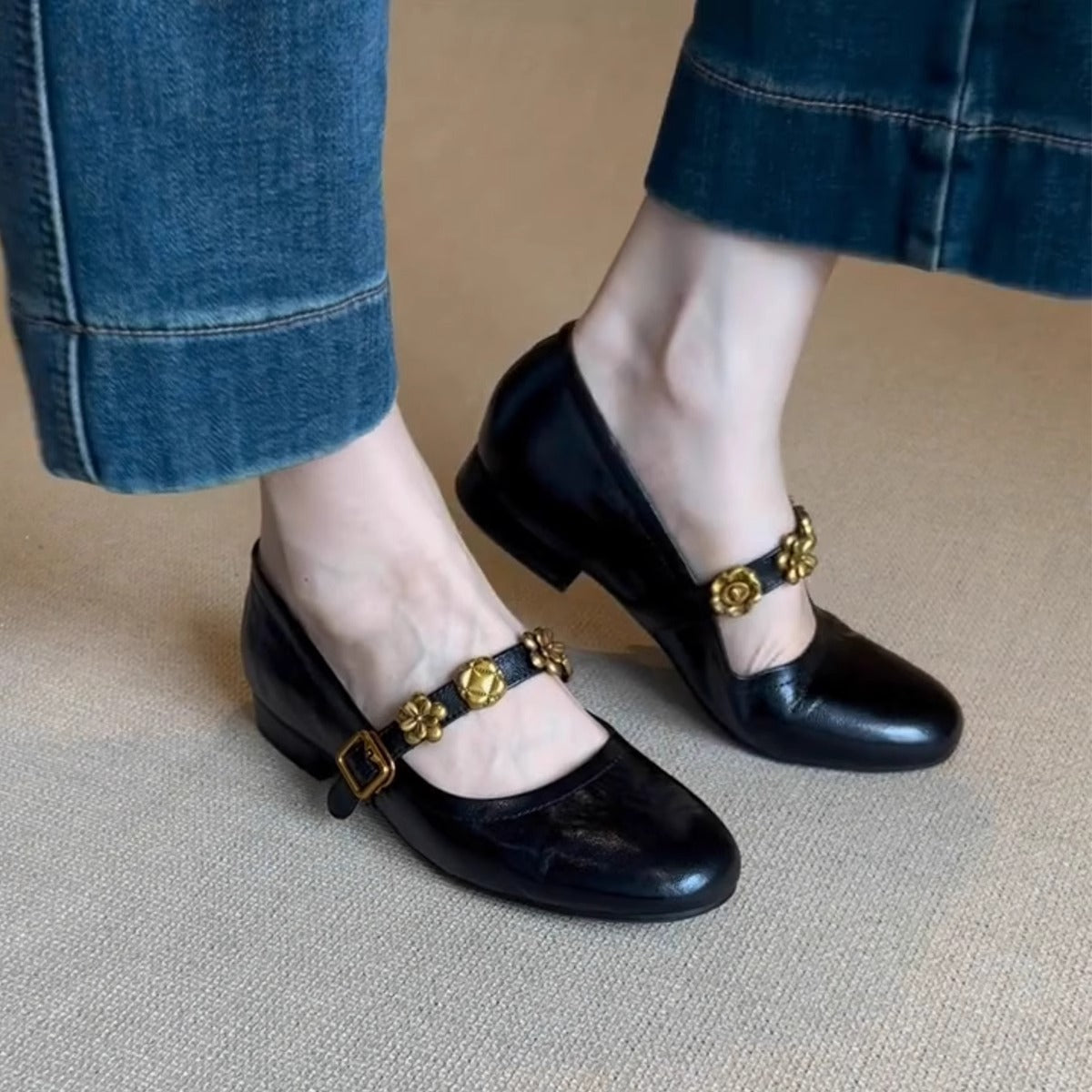 Damen Schuhe Mary Jane Blumen Dekor Komfort Absatz