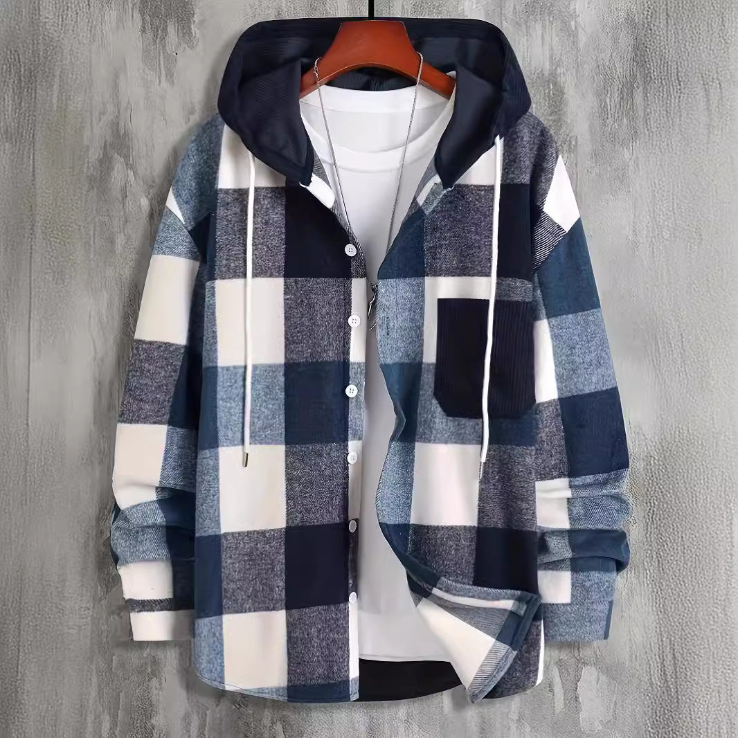 Herren Flanell-Hemd Karomuster Kapuze Modern - BerlinGlamour