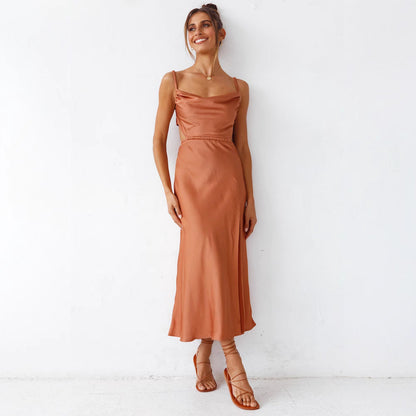 Elegantes Damen Midikleid Satin Rüschen Schnitt