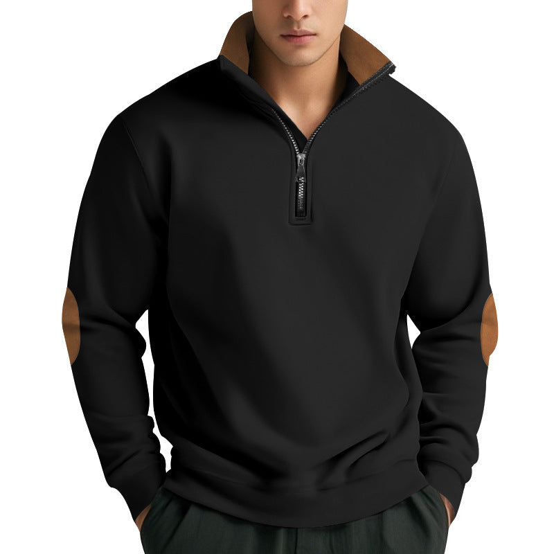 Herren Pullover Stehkragen Reißverschluss Kontrast Modern