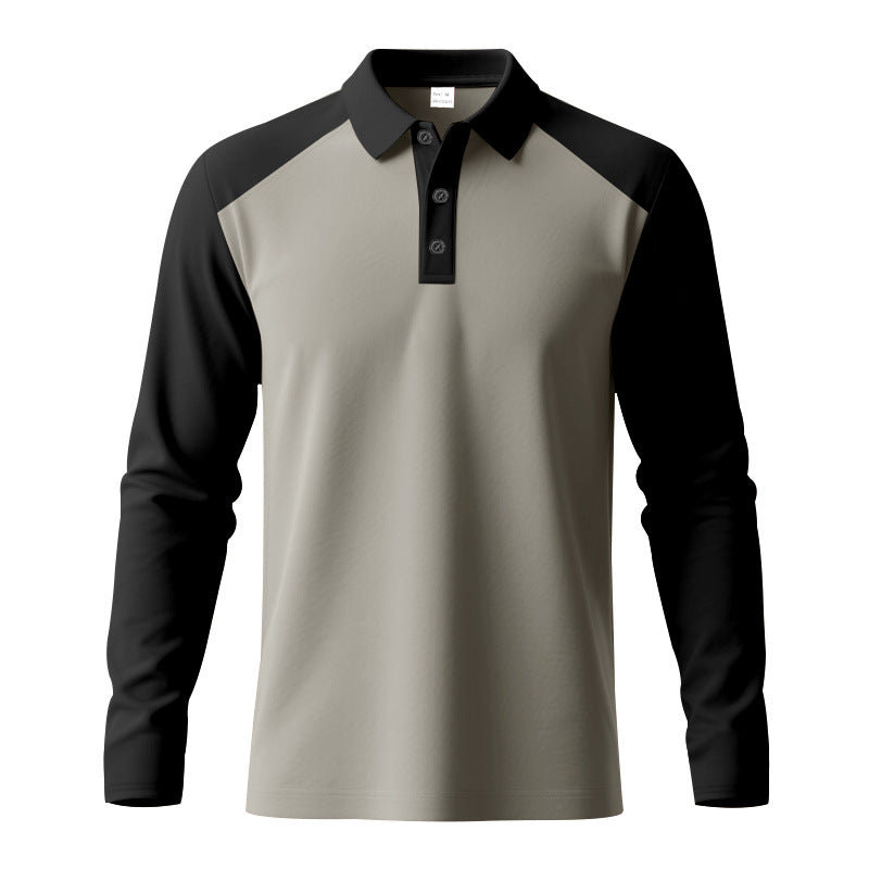 Herren Poloshirt Langarm Sportlich Kontrastärmel Modern