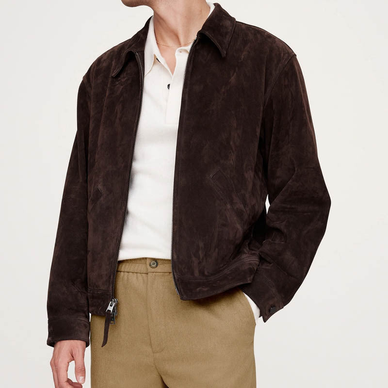 Herren Lederjacke Wildleder Reißverschluss Modern