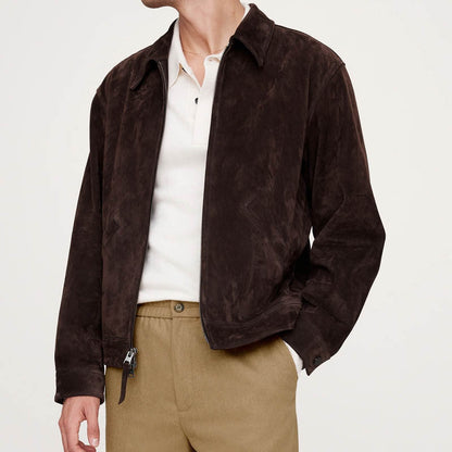 Herren Lederjacke Wildleder Reißverschluss Modern
