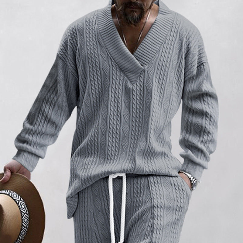 Herren Strickpullover V-Ausschnitt Kabelmuster Lässig