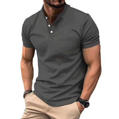 Herren Polohemd Modern Stehkragen Brusttasche Sportlich