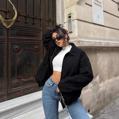 Damen Oversized Jacke Lässig Mit Taschen Elegante Schnitt