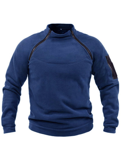Herren Fleecepullover Warm Thermo mit Kragen und Taschen