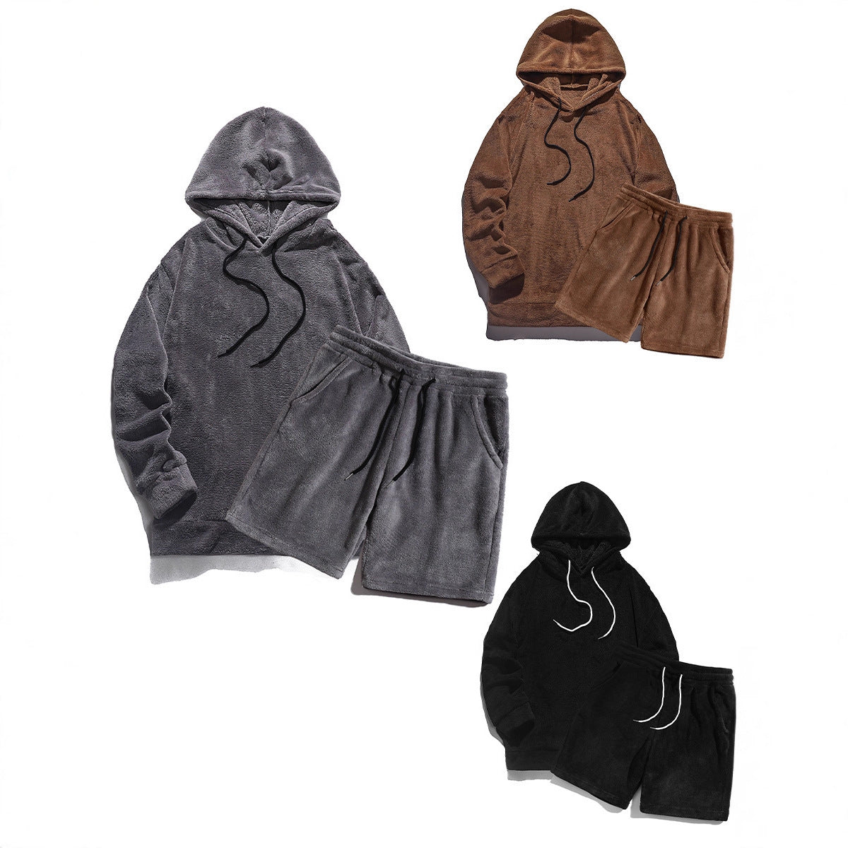Herren Hoodie Shorts Set Bequem Kuschelig Sportlich