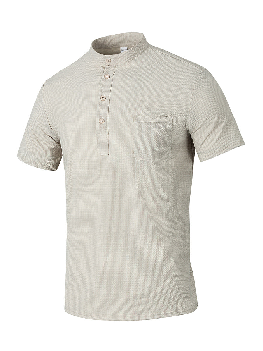 Herren Hemd Kurzarm Moderner Stehkragen Elegant