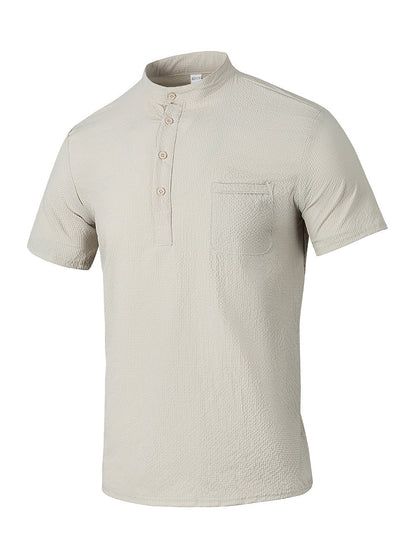 Herren Hemd Kurzarm Moderner Stehkragen Elegant
