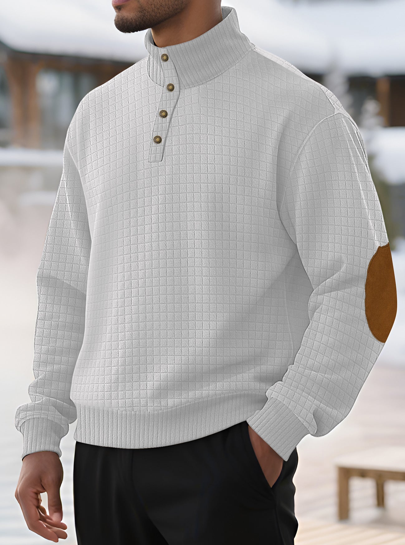 Herren Pullover Stehkragen Modern Strukturiert Knopfverschluss