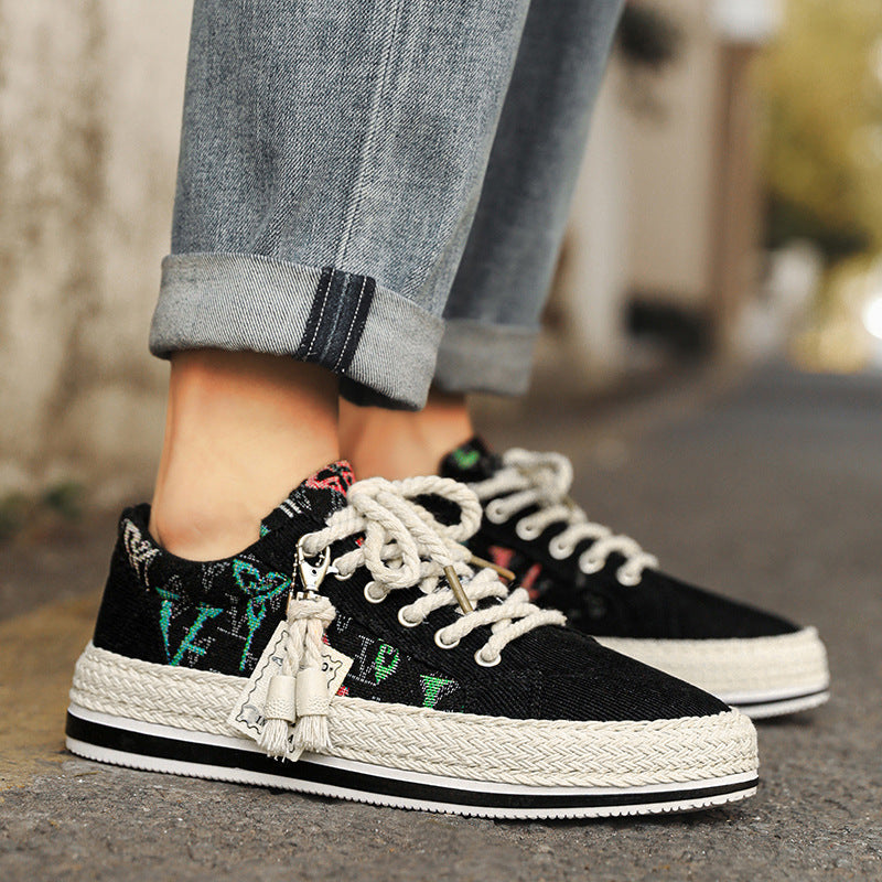 Damen Sneaker Bequem Geflochtene Sohle Trendschuhe