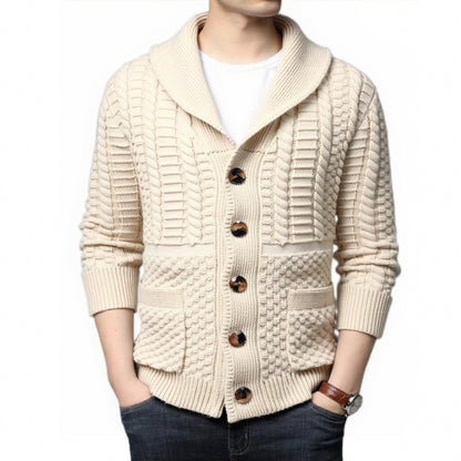 Herren Strickjacke Modern mit V-Ausschnitt und Zopfmuster