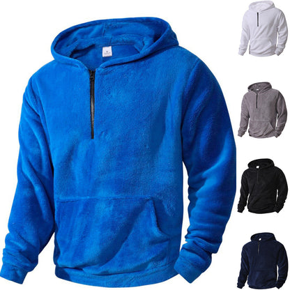 Herren Fleece-Hoodie Halblang Reißverschluss Sportlich - BerlinGlamour