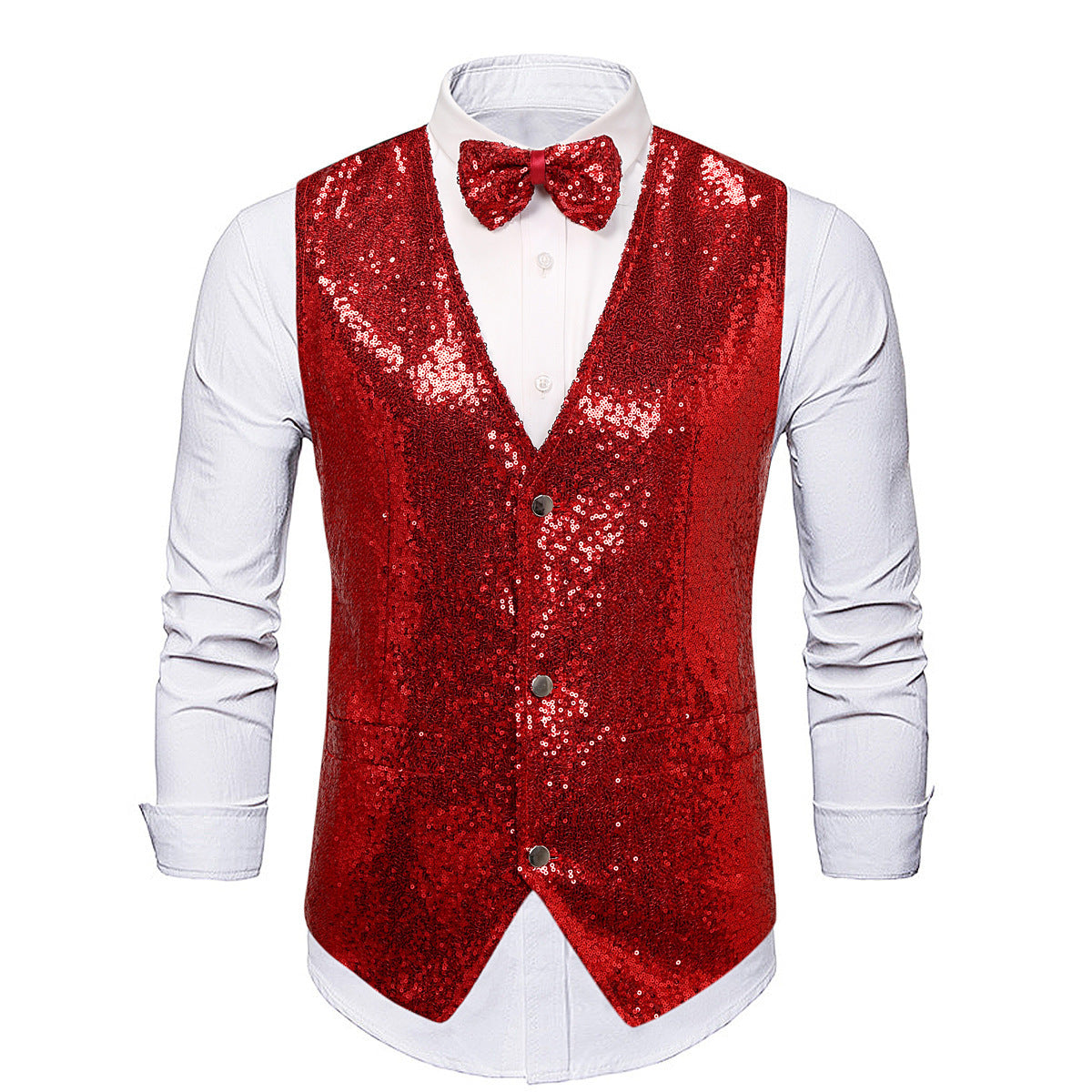Herren Weste Glitzer Pailletten mit Fliegenbinder Glamour