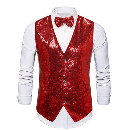 Herren Weste Glitzer Pailletten mit Fliegenbinder Glamour