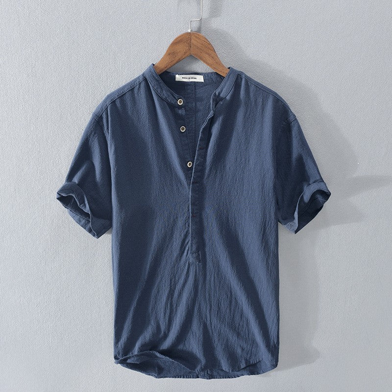 Herren Hemd Kurzarm Stehkragen Modern Elegant - BerlinGlamour