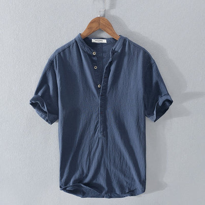 Herren Hemd Kurzarm Stehkragen Modern Elegant - BerlinGlamour